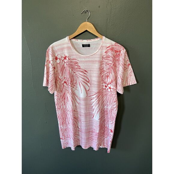 Zara Men’s White Short Sleeve Floral Pattern T-shirt Size Large - Picture 1 of 3